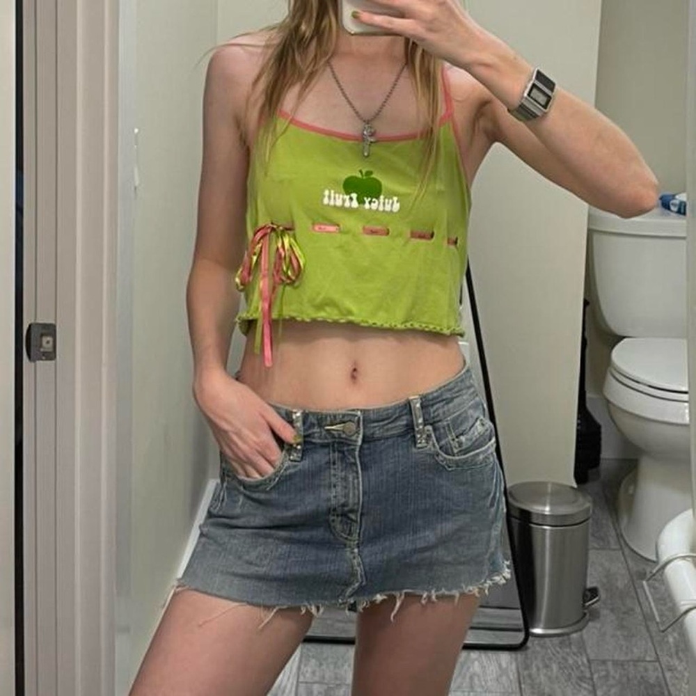 vintage y2k pink and green cropped halter top